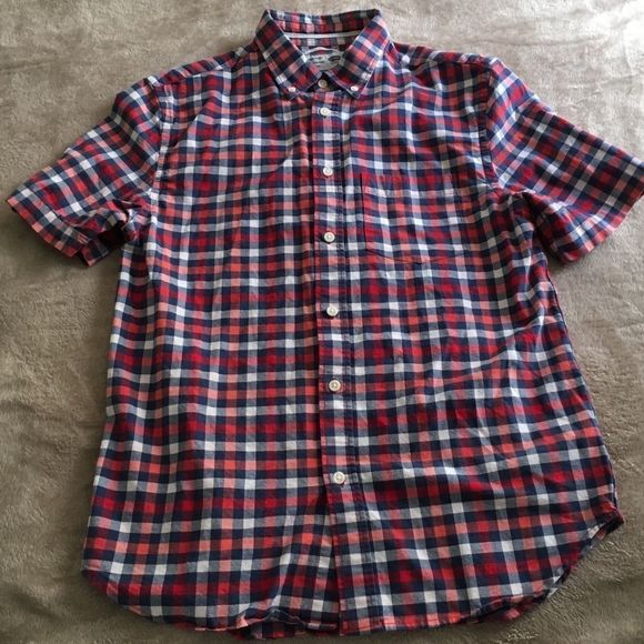Blue and Red Buffalo Check Plaid Short Sleeve Button Down Collar Shirt Sz Medium - Picture 3 of 7
